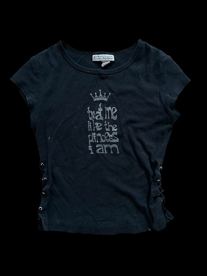 Graphic lace up top
