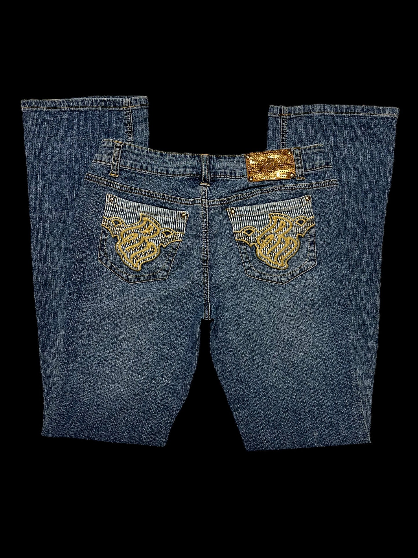 Embroidered low rise jeans