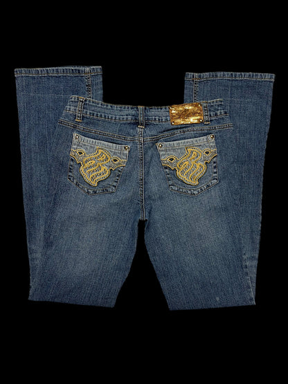 Embroidered low rise jeans
