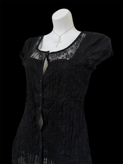 Black button-up top