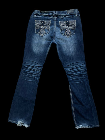 Cross embellished jeans