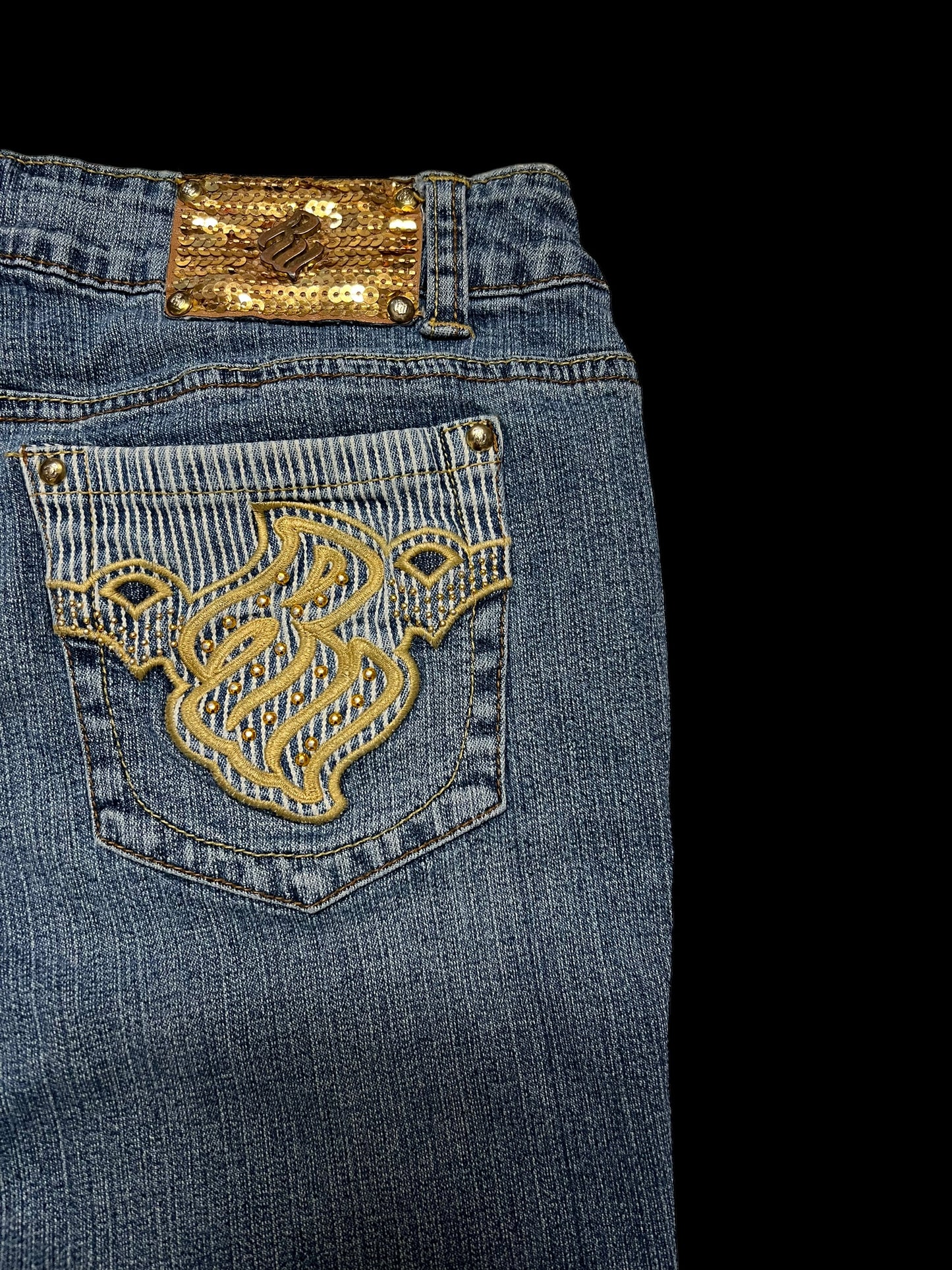 Embroidered low rise jeans