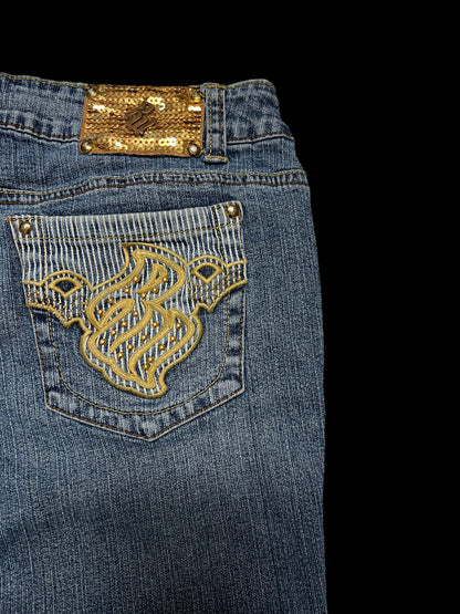 Embroidered low rise jeans