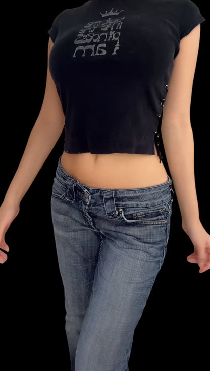 Graphic lace up top