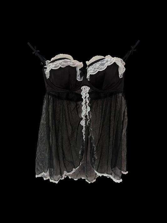 Black/white babydoll lingerie bra top