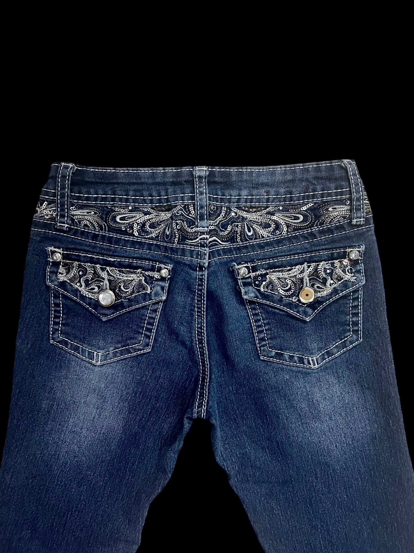 Low rise embellished jeans