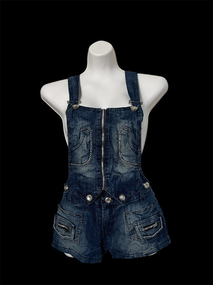 Blue denim overalls