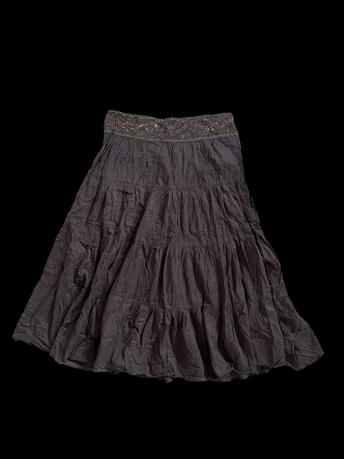 Brown embellished flowy skirt