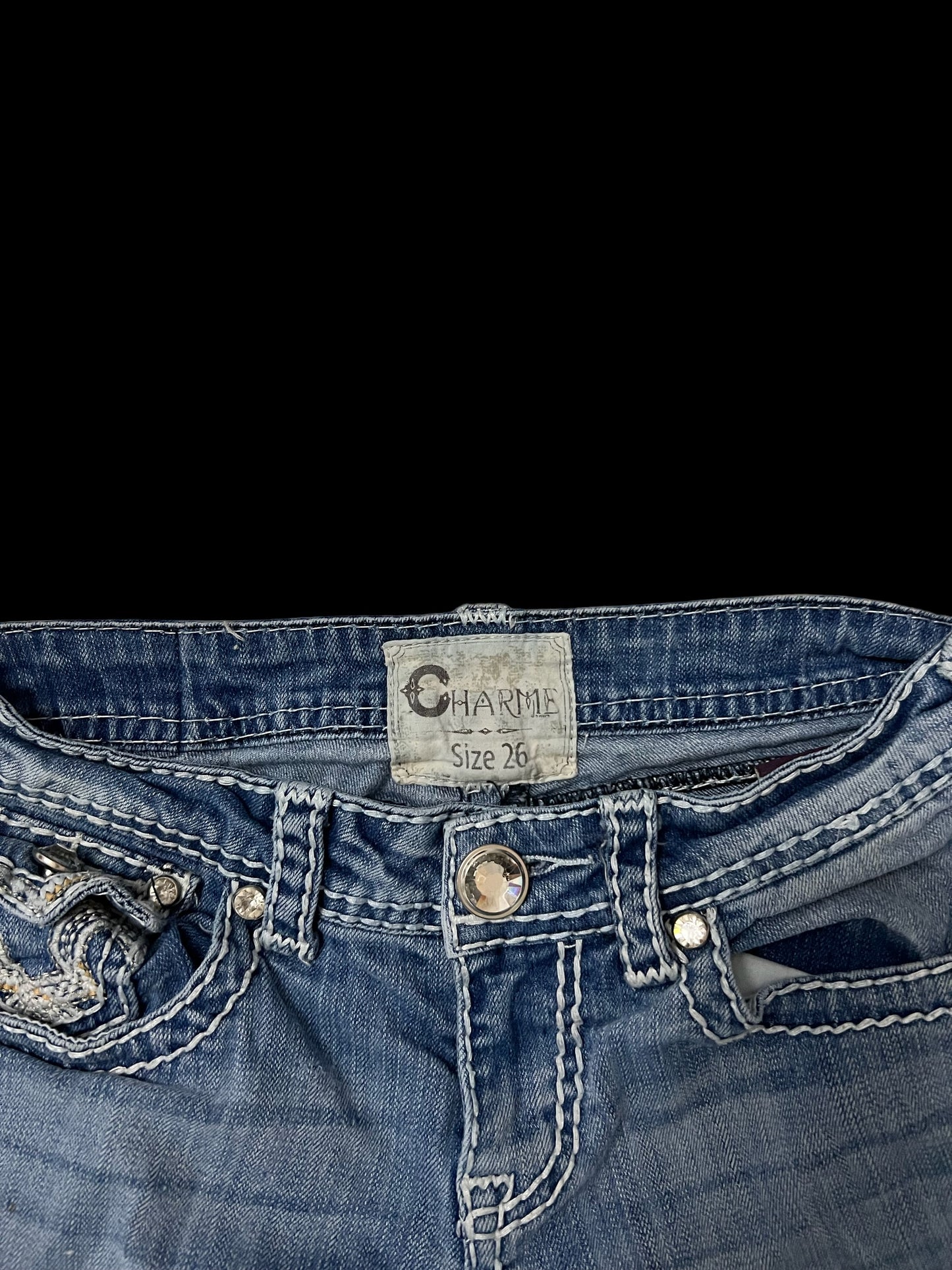 Embellished low rise jeans