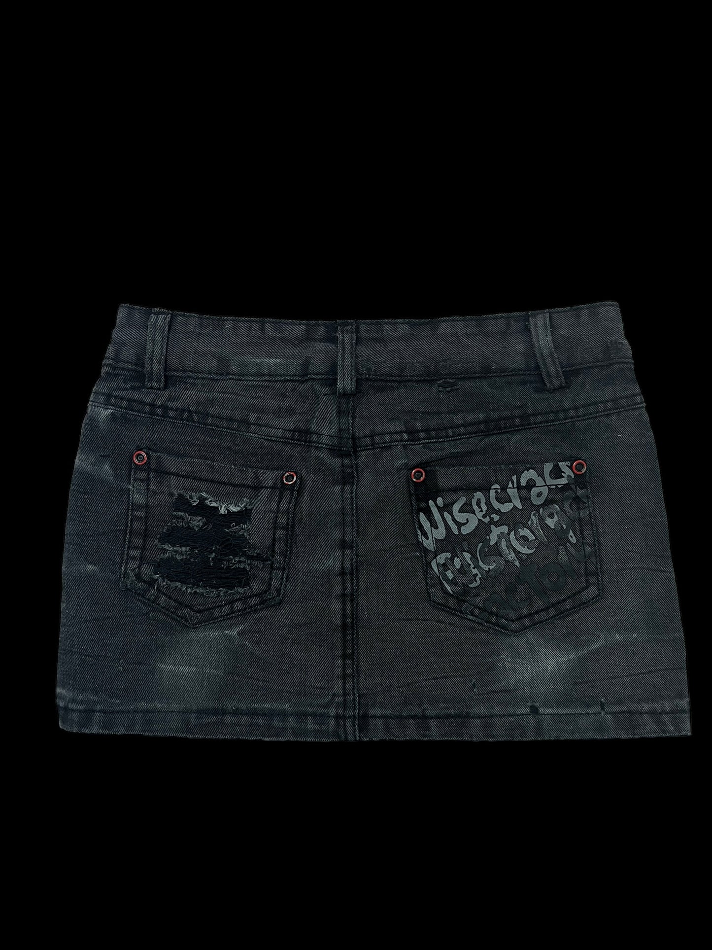 Distressed printed mini skirt