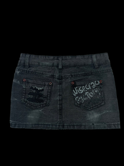 Distressed printed mini skirt