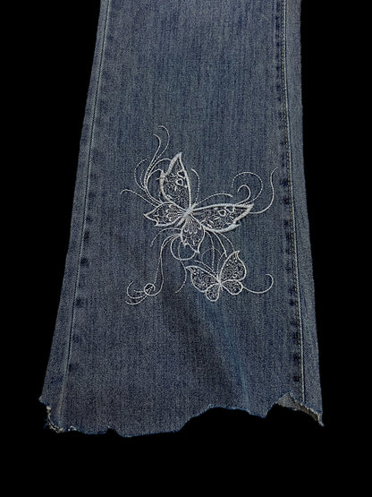 Embroidered butterfly jeans