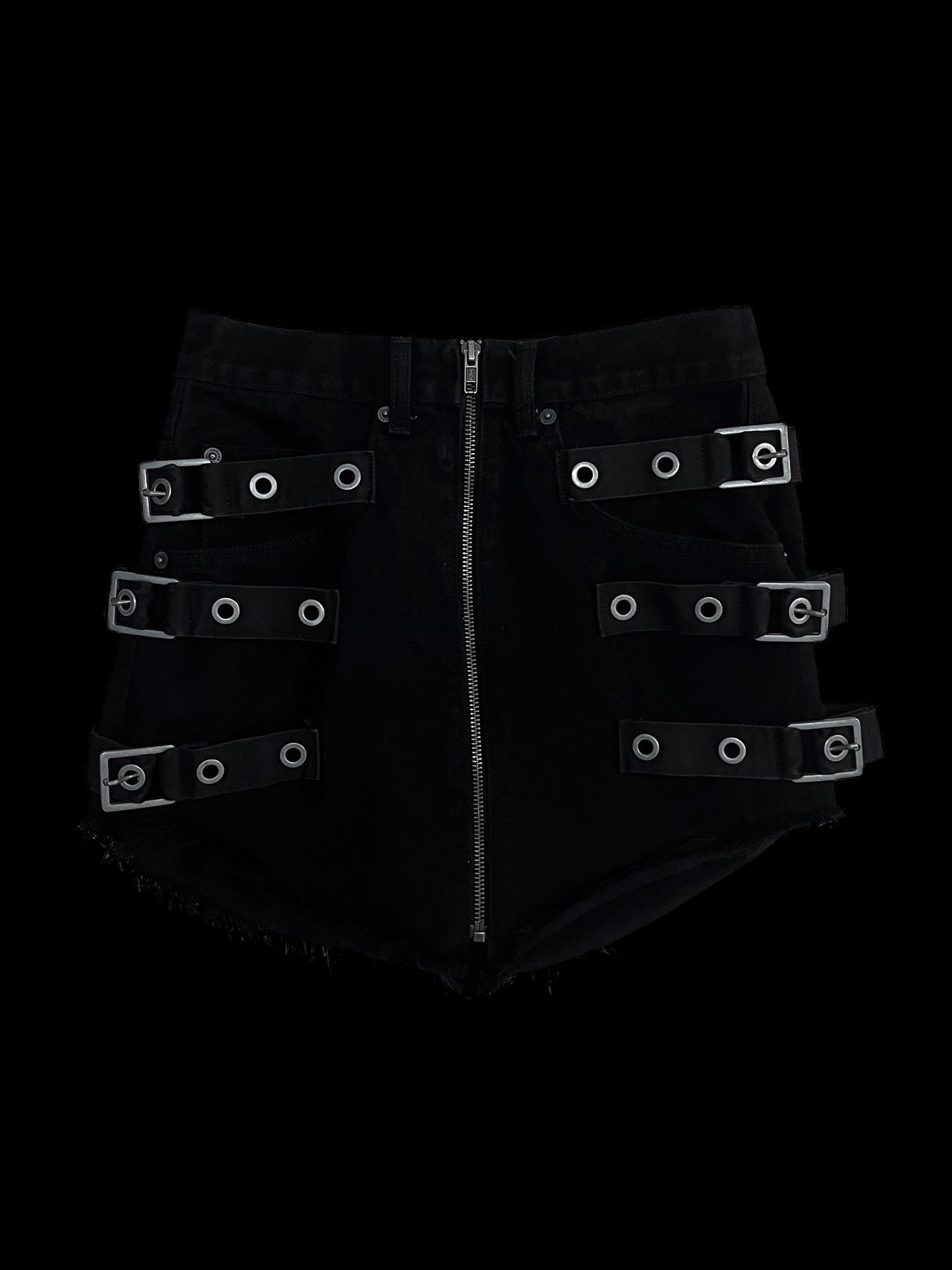 Grungey buckled mini skirt
