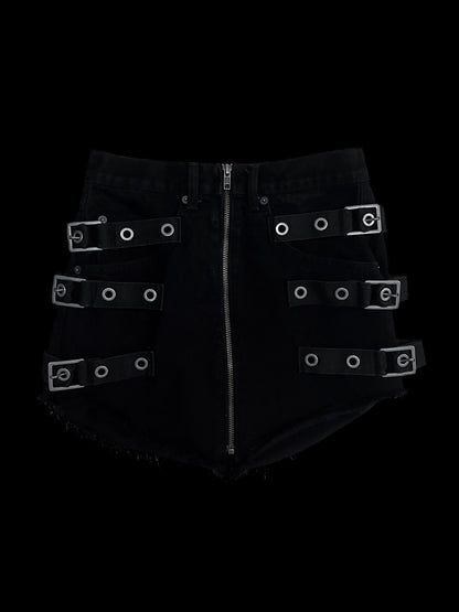 Grungey buckled mini skirt