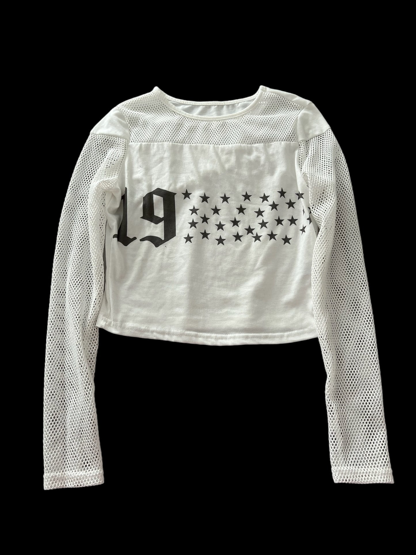 White long sleeved fishnet top