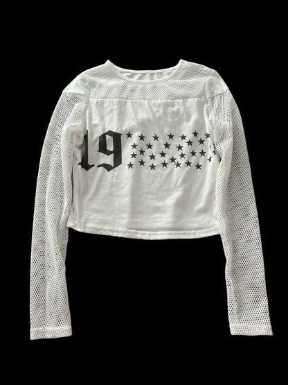 White long sleeved fishnet top