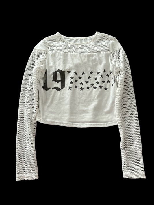 White long sleeved fishnet top